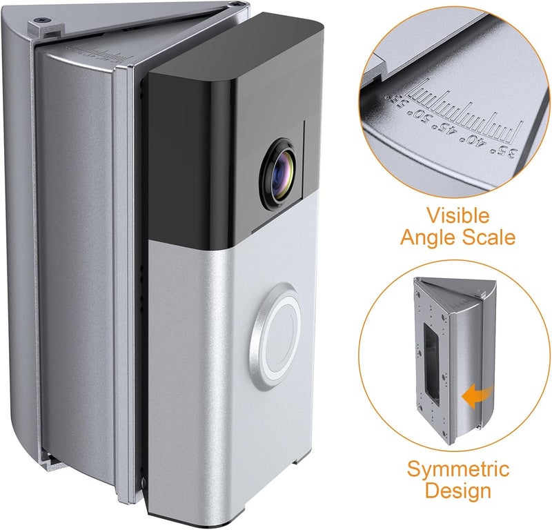 NANW Adjustable 30 to 55 Degree Doorbell Angle Mount Compatible with Video Doorbell 1/2/3/4/Wired/Pro/(2020 Release), Replacement Mounting Bracket Wedge Kit, Silver - Image 3